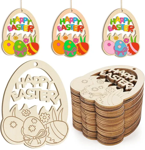Miniatura 32 de Adornos de madera para árbol de Navidad para pintar, decoración de Navidad y Acción de Gracias, recortes sin terminar, 24 piezas de 3.5 x 3