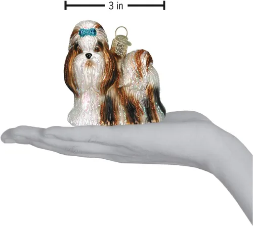 Miniatura 5 de Old World Christmas 12172 Ornamentos: Colección de Perros Adornos de Vidrio Soplado para Árbol de Navidad, Shih Tzu, Marrón, 3 "Altura X 2.75" Largo