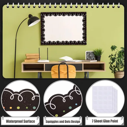 Miniatura 3 de AWIZOM Bordes de tablón de anuncios de 72 pies, color negro con blanco, borde festoneado para el aula, para escritorio, pared, escuela, escuela