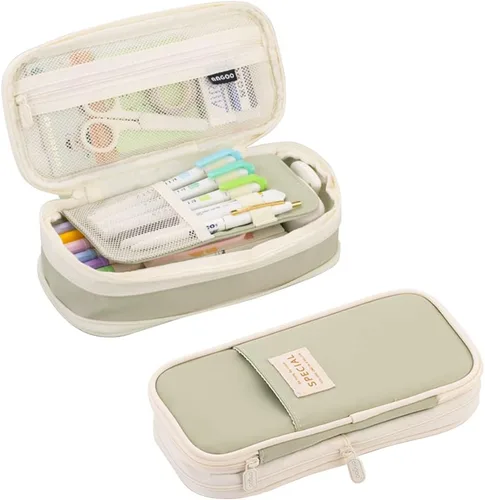 Miniatura 11 de iSuperb Estuche plegable para lápices con cremallera de gran capacidad, bolsa de lona estética, compartimentos para organizar artículos