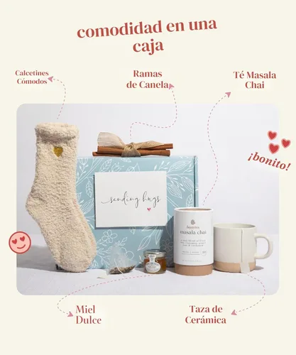 Miniatura 3 de UnboxMe Cesta de Regalo de Té Paquete de Cuidado para Mujeres - Caja de Cuidado Personal con Calcetines Cómodos, Taza, Té Chai, Miel y Canela, Que