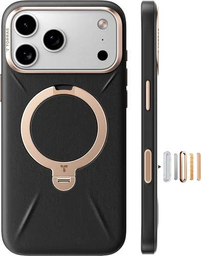 Miniatura 12 de TORRAS Q3 VegSkin - Funda de piel para iPhone 17 Pro Max, soporte magnético giratorio de 360 grados, compatible con MagSafe, control de cámara, a
