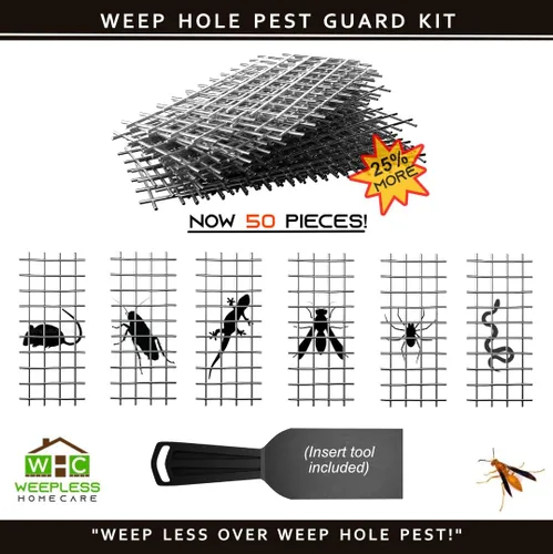 Miniatura 4 de Kit de protección contra plagas Weep Hole Weepless - Malla de alambre galvanizada precortada de 1/4 pulgadas, paquete de 50, mantiene a avispas