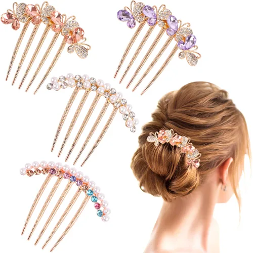 Accesorios para el cabello con diamantes de imitación de perlas – Pinzas de horquilla de mariposa con cristales para moños updo, horquillas