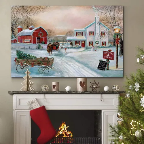 Miniatura 4 de Renditions Gallery Granja de Árboles de Navidad - Arte de pared, escena de invierno campestre con granero rojo, decoraciones encantadoras, Árbol