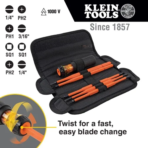 Miniatura 3 de Klein Tools 32288 Destornillador aislado, juego de destornilladores 8 en 1 y juego de herramientas 80020 con alicates Lineman, cortadores diagonales