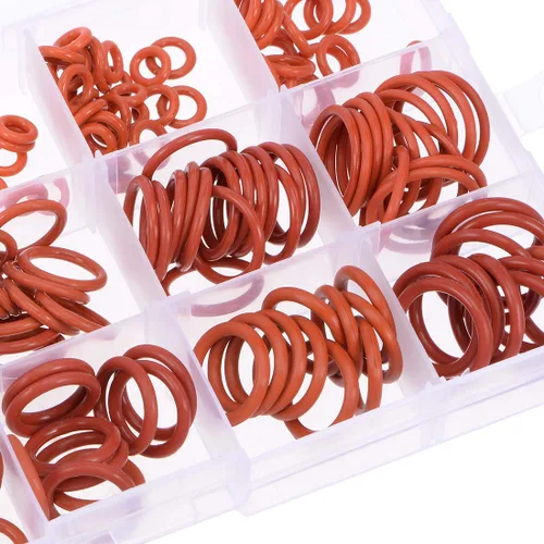 Miniatura 2 de uxcell Kit surtido de juntas tóricas de goma de silicona, 225 piezas, 15 tamaños, juego de juntas métricas de sellado VMQ, rojo