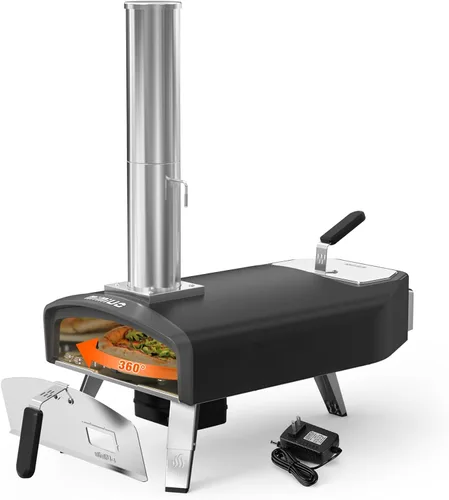 Mimiuo Horno de pizza para exteriores, horno de pizza de carbón de leña de 12 pulgadas con piedra giratoria redonda para pizza, estufa de pizza