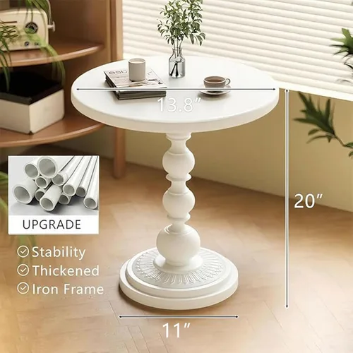 Miniatura 3 de Funecy Mesa auxiliar pequeña de metal, mesa auxiliar redonda vintage en negro mate para mesita de noche o sofá, pequeña mesa de acento con pedestal