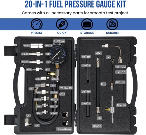 Miniatura 2 de Kit Lichamp de Prueba de Presión de Combustible Automotriz, Manómetro de Diagnóstico de Bomba de Combustible y Riel con Adaptadores, Manguera