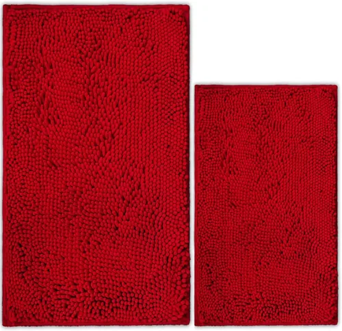 Miniatura 18 de Juego de 2 tapetes de baño de chenilla, superabsorbentes, con fuerte respaldo antideslizante de PVC, tapetes de baño para baño, peludos