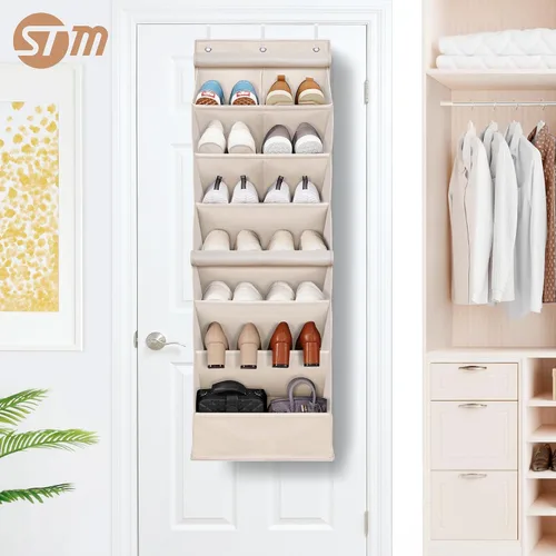 Miniatura 9 de STORAGE MANIAC Organizador de zapatos para colgar sobre la puerta con cortina, resistente al polvo, organizador de zapatos grande y profundo