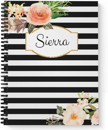Cuaderno/diario personalizado floral clásico, tapa suave laminada, 120 páginas de su papel seleccionado, coloque espiral plana de alambre. Tamaño: