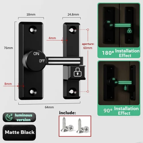 Miniatura 4 de Cerradura luminosa con cierre abatible para seguridad del hogar, flexibilidad de doble propósito, apertura izquierda/derecha de 90/180 grados