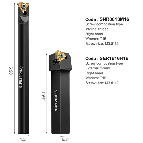 Miniatura 4 de Herramientas de corte de torno de metal – 1/2" y 5/8" soporte para herramientas de roscado barras de mandrinar con 10 piezas de insertos de carburo