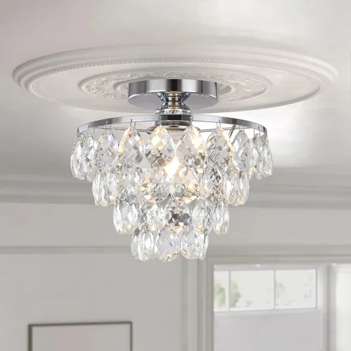 Miniatura 8 de Luupyia Mini Candelabro de Cristal Lámpara de Techo Pequeña, Moderna Lámpara de Techo de Cristal para Pasillo Accesorios Superiores Montaje Semi
