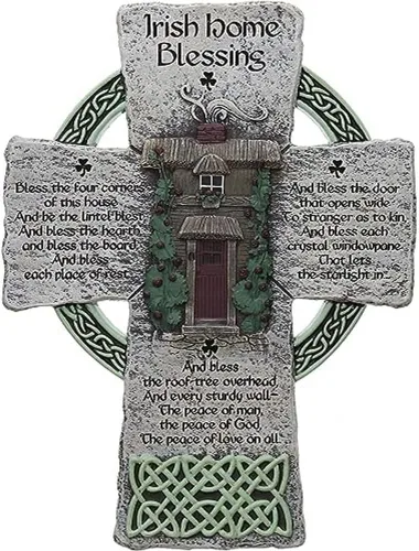 Cathedral Art Irish Home Blessing - Cruz de pared de resina, regalo de inauguración de la casa o boda con bendición de Abbey & CA regalo, gris, 6 x