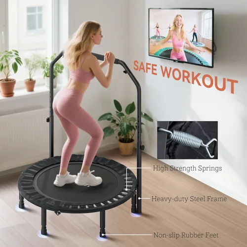 Miniatura 3 de Soozier Trampolín Rebounder para adultos, mini trampolín plegable con barra de mango ajustable, silencioso y seguro Bungee Rebounder Saltar