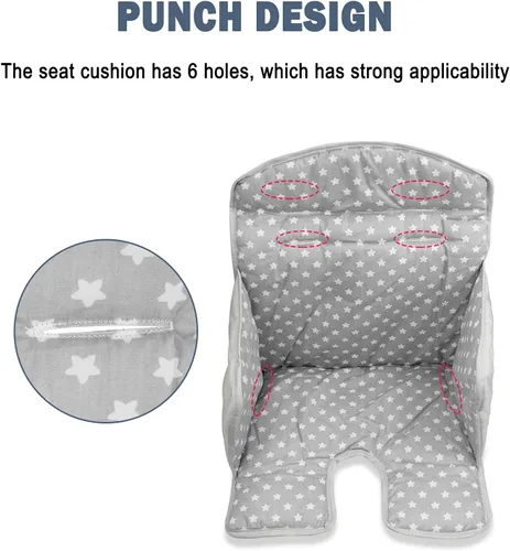 Miniatura 4 de twoworld Cojín para silla alta, funda de asiento para silla alta para el pelo de comedor de bebé (estrella gris)