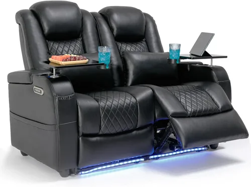 Miniatura 12 de Airadlis Asientos de cine en casa, sillas de cine de doble potencia, sofá reclinable de teatro con iluminación ambiental de 7 colores, almohada