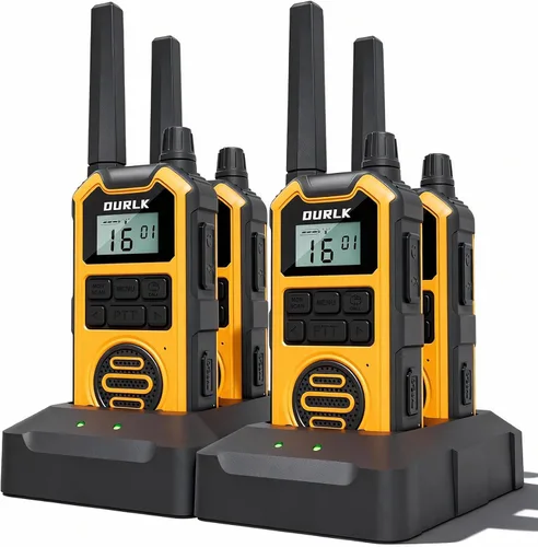 Walkie Talkies para adultos de largo alcance – Paquete de 4 radios bidireccionales FRS recargables de alta resistencia con alerta meteorológica