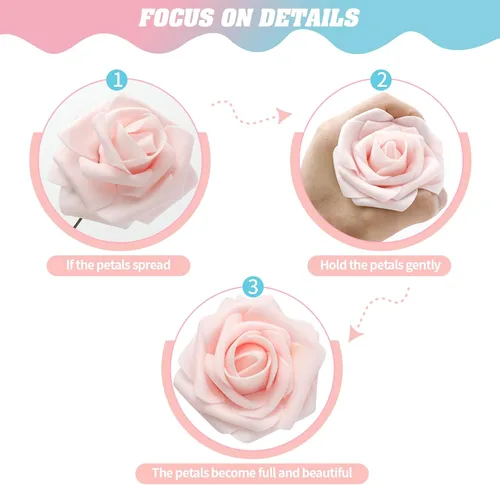 Miniatura 4 de DerBlue 60 rosas artificiales de aspecto real, rosas artificiales de espuma para decoración de bodas, arreglos, fiestas, decoración del hogar
