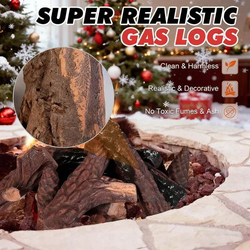 Miniatura 6 de MrGas - Juego de 10 troncos de chimenea falsos de tamaño pequeño con conos de pino, insertos de gas para chimenea de madera de cerámica, troncos