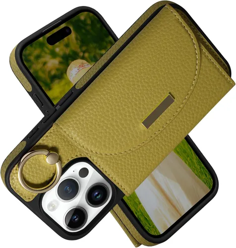 Miniatura 30 de Funda tipo cartera para iPhone 15 Pro de 6.1'', funda plegable con ranuras para tarjetas, soporte con anillo y atril, cubierta protectora tipo folio
