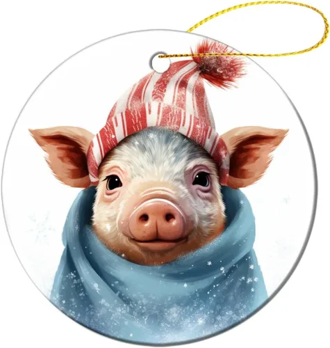 Miniatura 17 de Adorno de animales de granja, cerdo, adornos para árbol de Navidad, animales de granja para niños y niñas, decoración redonda de cerámica