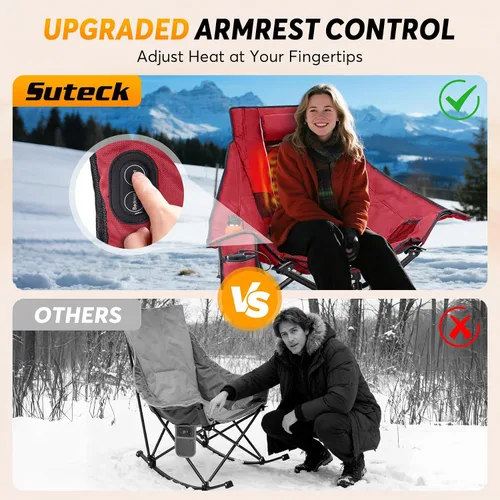 Miniatura 3 de Suteck Silla mecedora con calefacción, sillas de campamento acolchadas totalmente más gruesas para deportes al aire libre con 3 niveles de calor