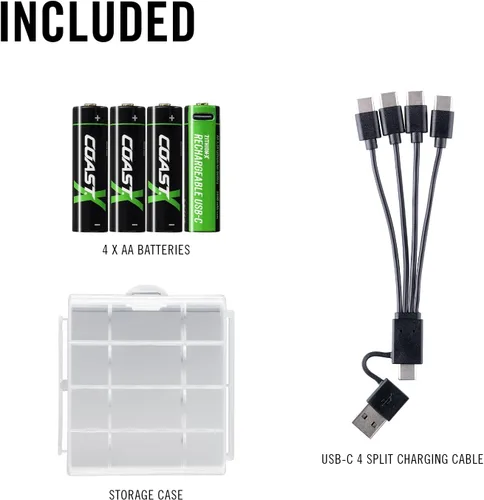 Miniatura 8 de Baterías recargables Coast AA USB-C, ZITHION-X, iones de litio 1.5v 2400 mAh, larga duración, se cargan en menos de 2.5 horas, cable de carga