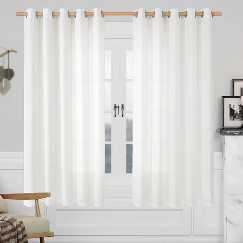 Miniatura 24 de LAMIT Cortinas de Lino Blancas Semitransparentes para Dormitorio, Paneles Filtrantes de Luz, Cortinas de Lino con Ojales de Protección de Privacidad