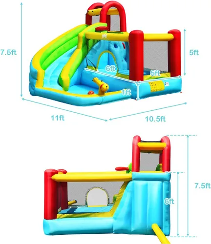 Miniatura 4 de HONEY JOY Tobogán acuático inflable y casa de rebote con piscina de chapoteo, pared de escalada, tobogán acuático inflable para interiores