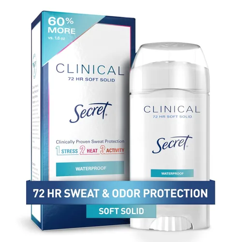 Miniatura 14 de Secret Clinical Strength 100HR - Desodorante antitranspirante sólido suave para mujeres, 3 veces protección contra el estrés con ácido hialurónico