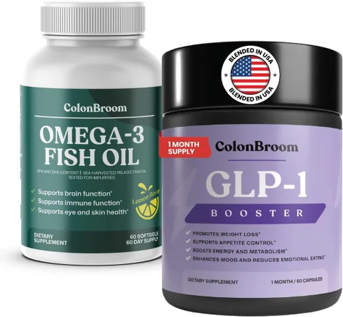 ColonBroom GLP-1 Suplemento de control de peso para mujeres y hombres (60 cápsulas) + aceite de pescado Omega 3 2640 mg (60 cápsulas blandas), sabor