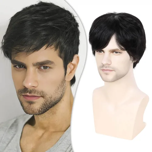 Miniatura 22 de Creamily Peluca corta marrón para hombre, pelucas rizadas en capas, naturales, esponjosas, sintéticas, resistentes al calor, disfraz de Halloween
