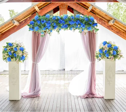 Miniatura 5 de Syhood Guirnalda de rosas artificiales, enredaderas y hojas, pancartas colgantes, guirnalda floral falsa para boda, arco, ceremonia, hogar, jardín