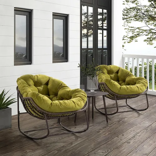 Miniatura 21 de Mecedora para patio al aire libre, cómoda silla mecedora de mimbre con cojín acolchado, silla de ratán de gran tamaño con marco de acero sólido