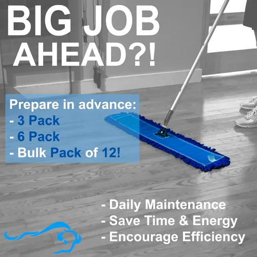 Miniatura 3 de Kleen Handler Trapeador de polvo de microfibra de 48 pulgadas Reemplazo de cabezal de trapeador comercial lavable extra grande, paquete de 6 Azul
