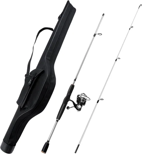 Miniatura 5 de Juego de 2 piezas de caña de pescar y carrete giratorio con señuelos, bolsa de pesca, kit de caña de pescar portátil para agua salada, agua dulce