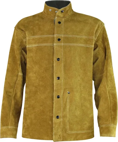 ANTAITHER Chaqueta de soldadura de cuero prémium para hombres y mujeres, la máxima protección contra el calor y las llamas y garantiza la seguridad