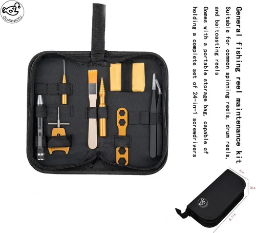 Miniatura 2 de QUA'ANNYU Fishing Reel Maintenance Kit, Professional Fishing Reel Care & Repair Tool Set with 24/30/38-in-1 Screwdriver Set Oro+Destornillador manual