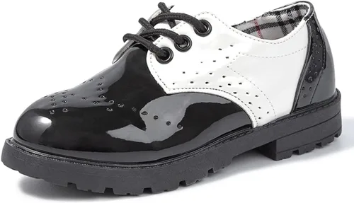 Miniatura 41 de KIDSUN Zapatos de vestir para niño y niña, cómodos zapatos Oxford con cordones para uniforme escolar, mocasines planos (bebé/niño pequeño) E-negro