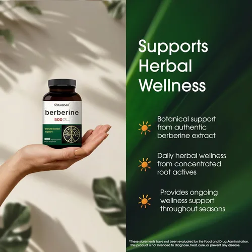 Miniatura 4 de Suplemento de Berberina NatureBell 500mg 300 Cápsulas Vegetarianas, 97% Berberina HCL Pura – Extracto de Raíz 5:1 – Basado en Plantas, Vegano, Sin