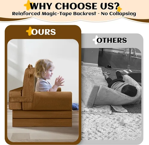 Miniatura 6 de Sofá cama para niños con funda extraíble lavable y respaldo de cinta mágica - Silla plegable para niños pequeños, cómodos muebles de terciopelo