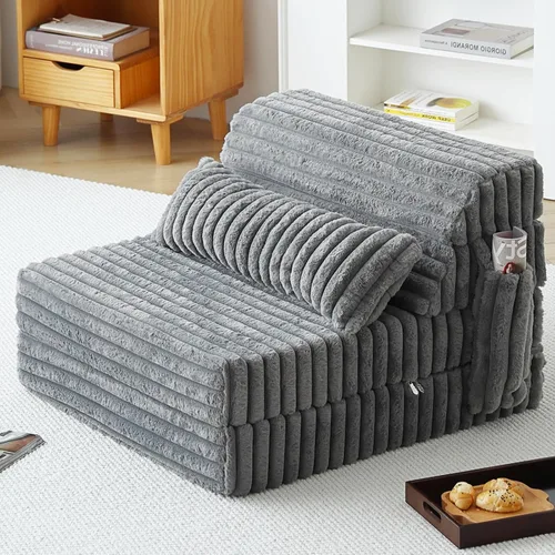 Miniatura 34 de Tiita Sofá cama plegable tamaño individual, colchón convertible con almohada, colchón de pana gruesa para el suelo, sofá cama con bolsillo lateral