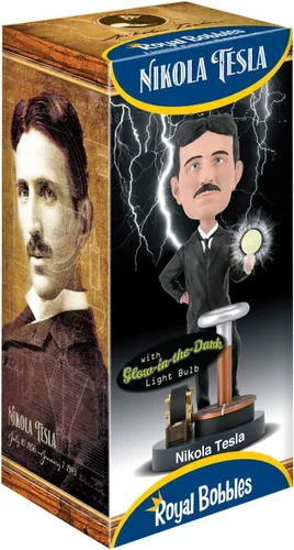 Miniatura 5 de Royal Bobbles Nikola Tesla Bobblehead, figura realista de poliresina premium, número de serie único, detalles exquisitos