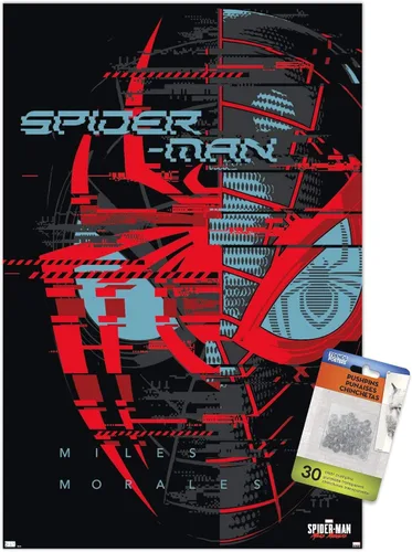 Trends International Marvel's Spider-Man: Miles Morales - Póster de pared Glitch, 14.72 x 22.37 pulgadas, paquete de póster premium y alfiler