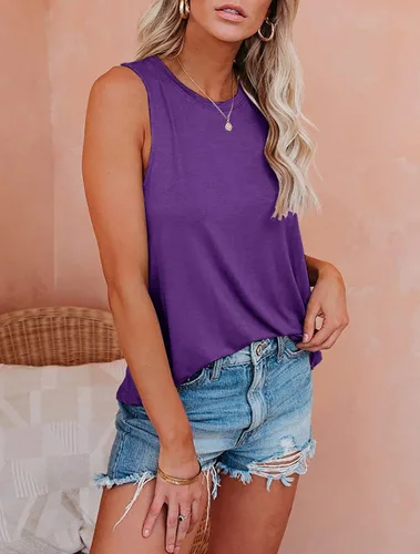 Miniatura 29 de JAWINT Camisetas casuales sin mangas para mujer, cuello redondo, sin mangas, holgadas, holgadas