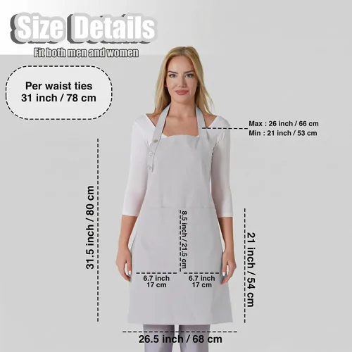 Miniatura 5 de TOSHE Delantal de cocina de algodón resistente a las gotas de agua con delantal ajustable para mujeres con bolsillos, 10 opciones de color, delantal